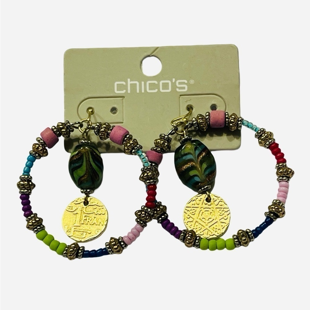 NWT Chico’s Colorful Seed Bead Hoop Earrings